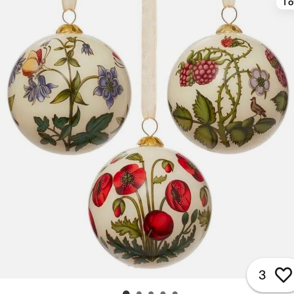 NEW IN BOX The MET Cloisters Garden Hand Painted Glass Floral Ornament Set of 3